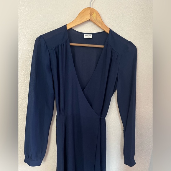 Aritzia Babaton Vermut Long Sleeve Navy Wrap Midi Length Dress Size XS - Picture 5 of 15